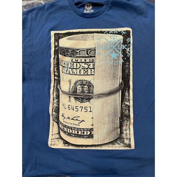 Hybrid Men's 2XL Blue Graphic Print Crew Neck T-Shirt - Picture 3 of 4
